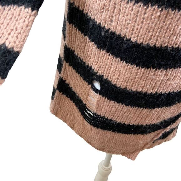 Pam & Gela Distressed Striped Asymmetrical Hem Sweater Small Wool Blend - Picture 9 of 12